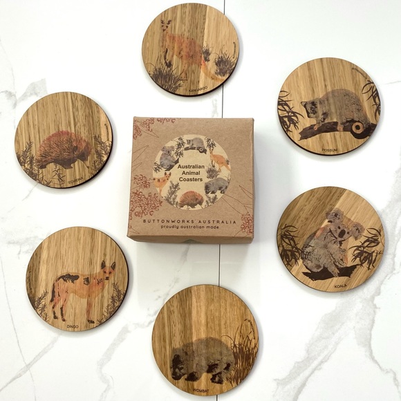 π2/$20: Brown Circular Australian Animal Coasters